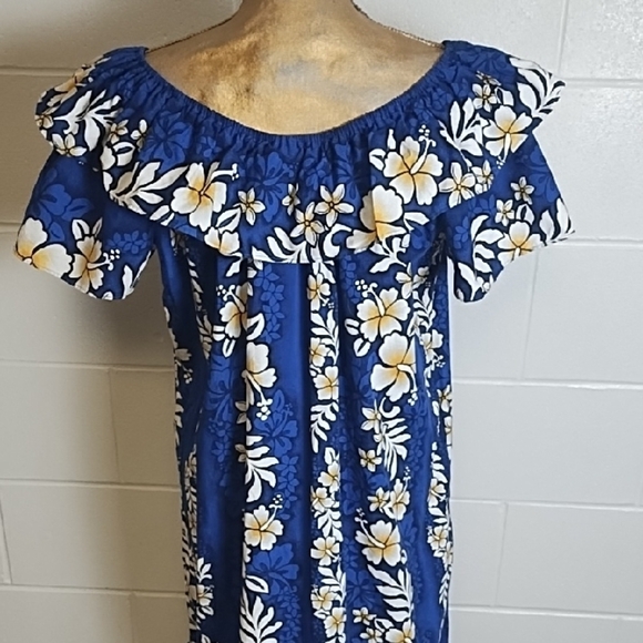 Hawaiian Tropical Floral Tiered Off-or on Shoulder Beachy Sundress Pocket - Picture 2 of 10